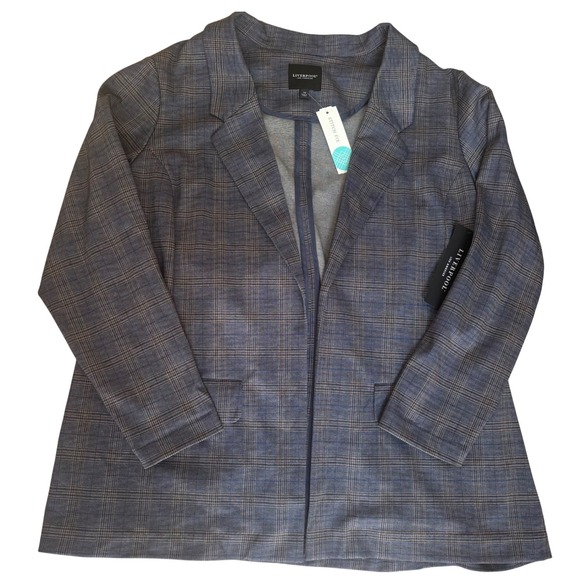 NWT Liverpool Los Angeles Plaid Boyfriend Blazer Blue Khaki Classic Fit Size 2x - Picture 3 of 7